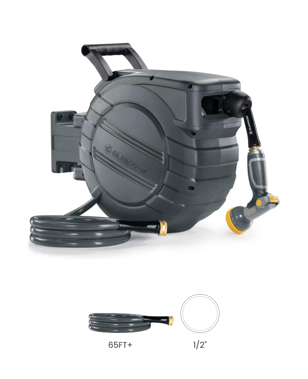 1/2 65FT+ Dark Gray Retractable Garden Hose Reel
