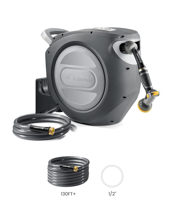 1/2 130FT+Silver Gray Retractable Garden Hose Reel