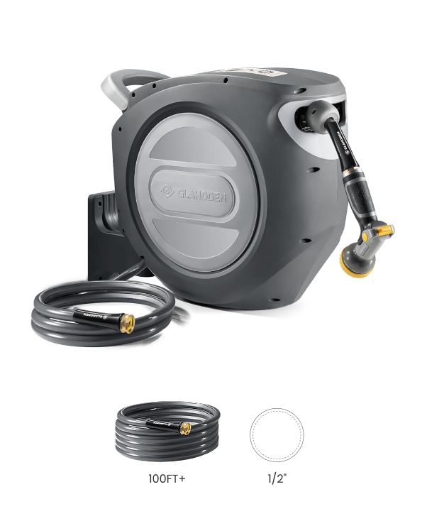 1/2 100FT+Silver Gray Retractable Garden Hose Reel