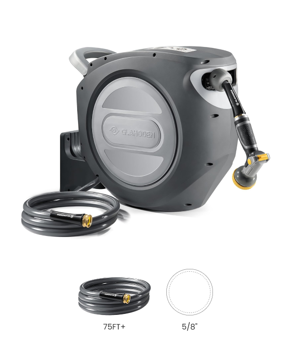 5/8 75FT+Silver Gray Retractable Garden Hose Reel