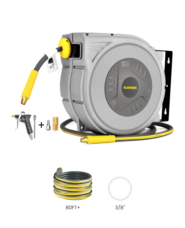 Retractable Air Hose Reel-PP Housing-3/8in-80ft