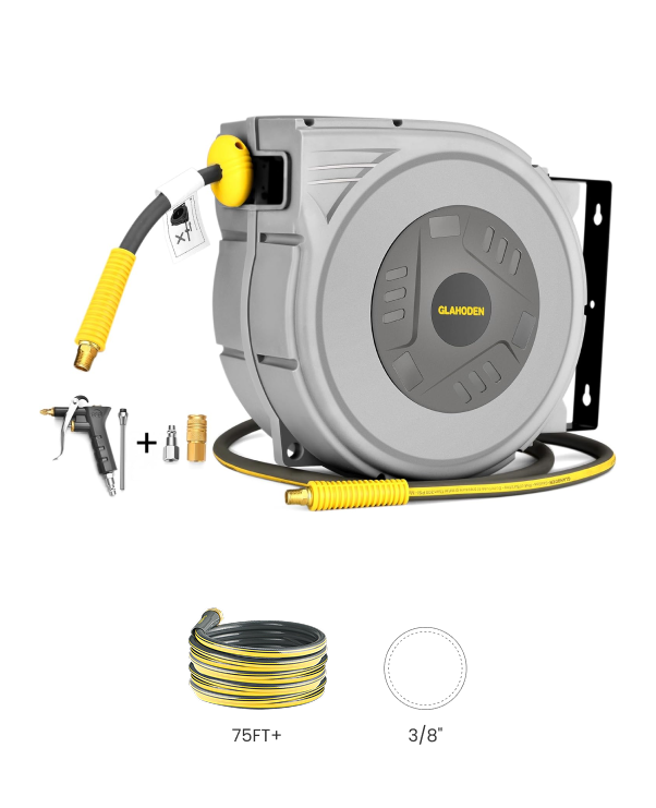 Retractable Air Hose Reel-PP Housing-3/8in-75ft