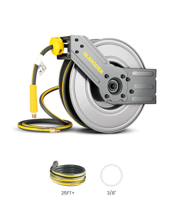  3/8”25FT+Single Arm  Retractable Air Hose Reel-Alloy Steel Reel