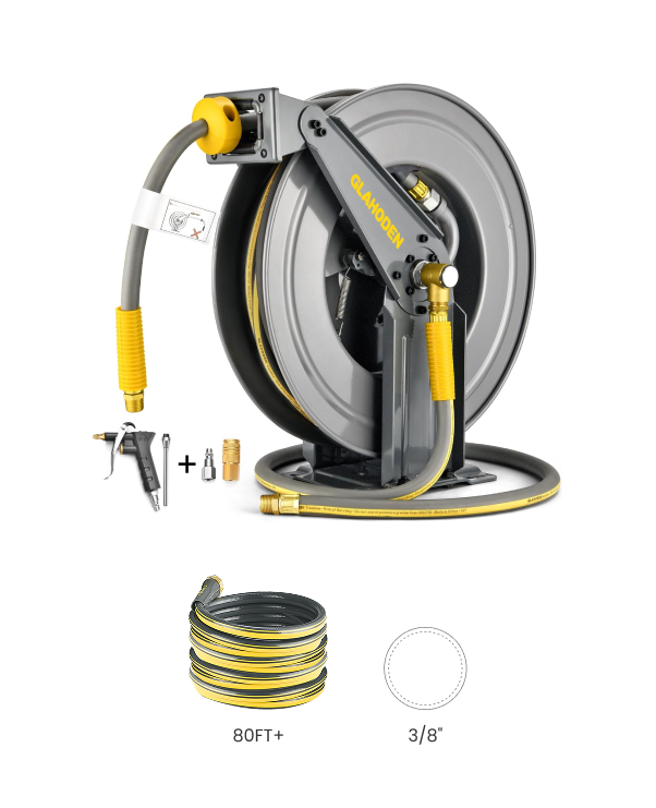 3/8”80FT+Double Arm Retractable Air Hose Reel-Alloy Steel Reel