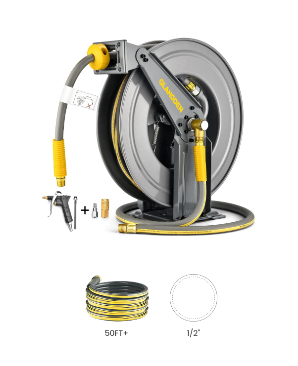 1/2”50FT+Retractable Air Hose Reel-Alloy Steel Reel