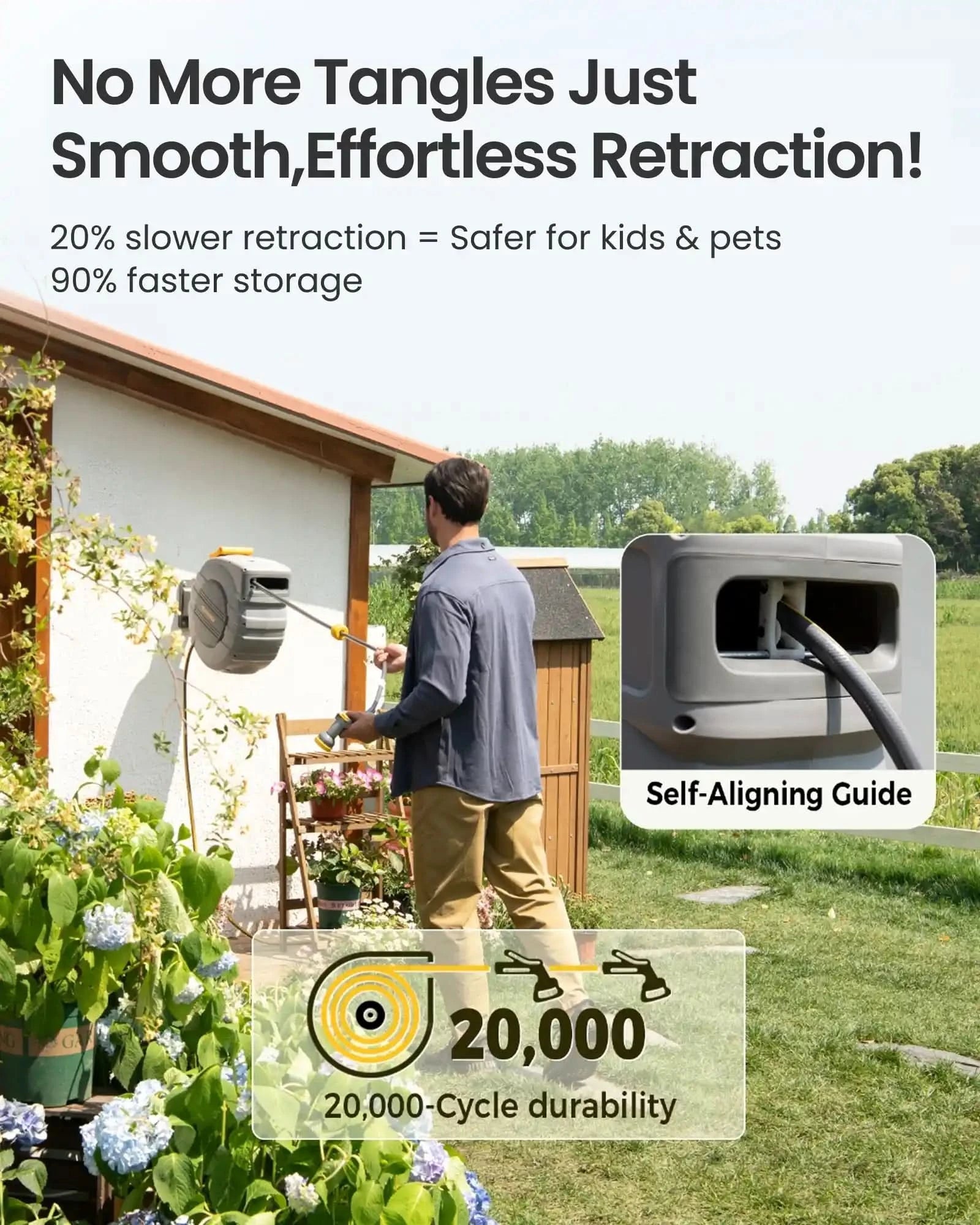 Light Gray Retractable Garden Hose Reel