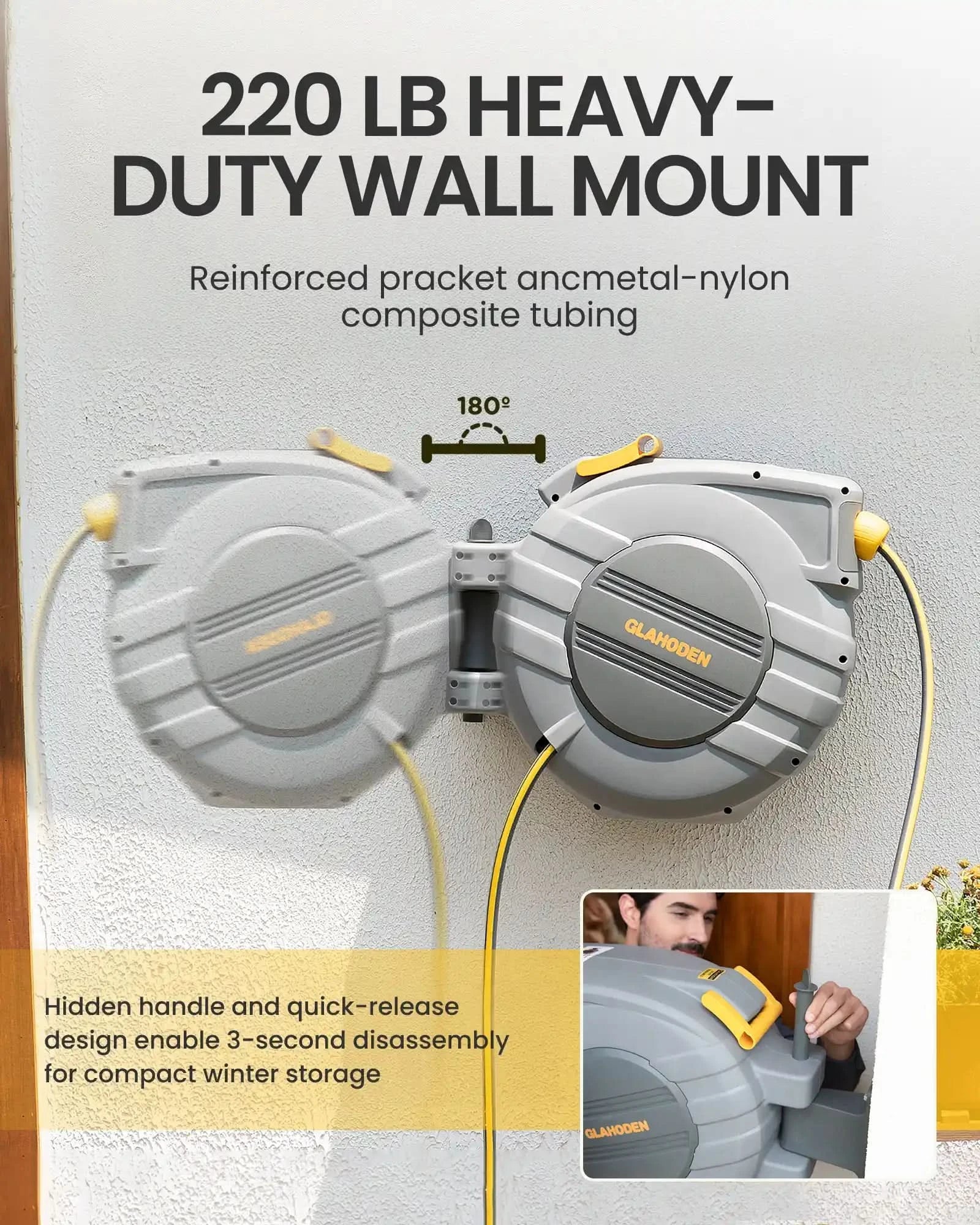 Light Gray Retractable Garden Hose Reel