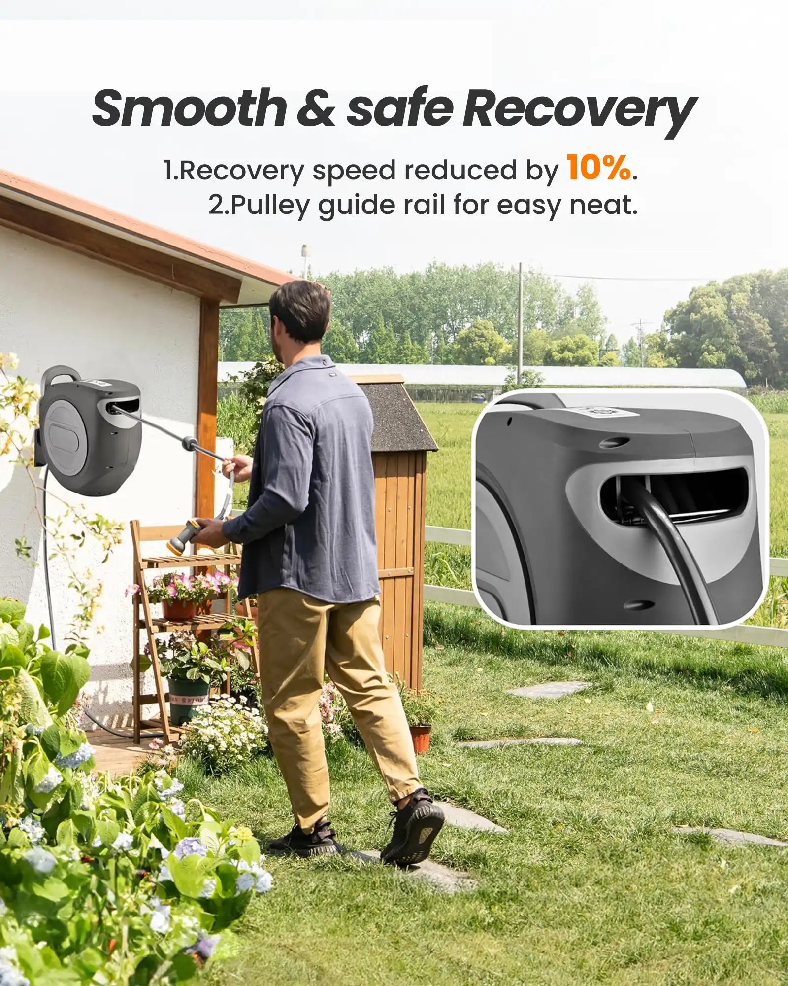Silver Gray Retractable Garden Hose Reel