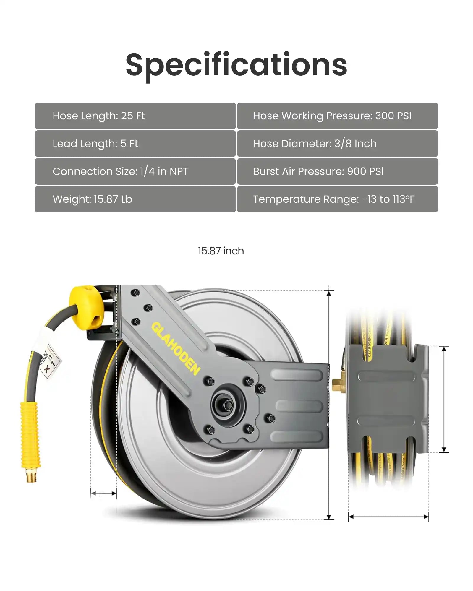 Single Arm  Retractable Air Hose Reel-Alloy Steel Reel-3/8in-25ft
