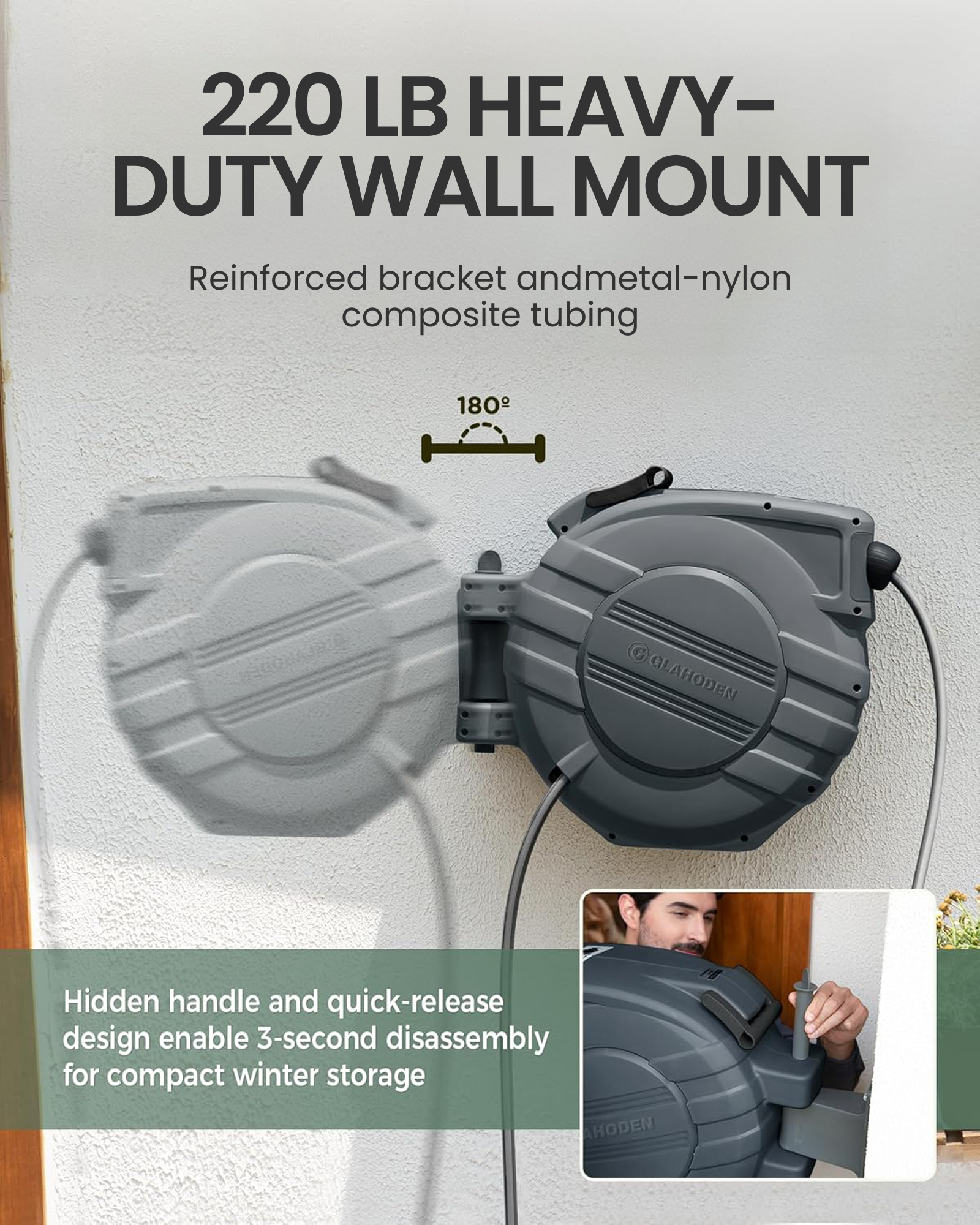 Dark Gray Retractable Garden Hose Reel
