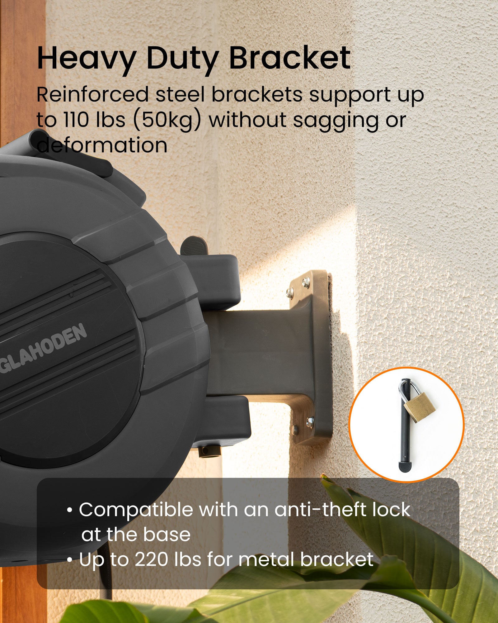 Glahoden J Series Retractable Garden Hose Reel - Dark Gray