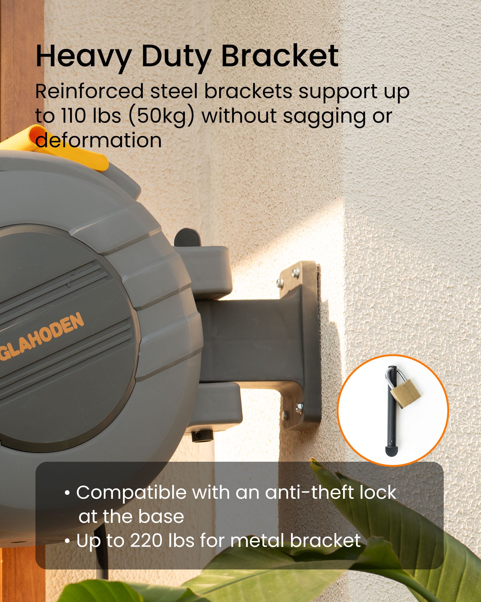 Glahoden J Series Retractable Garden Hose Reel - Light Gray