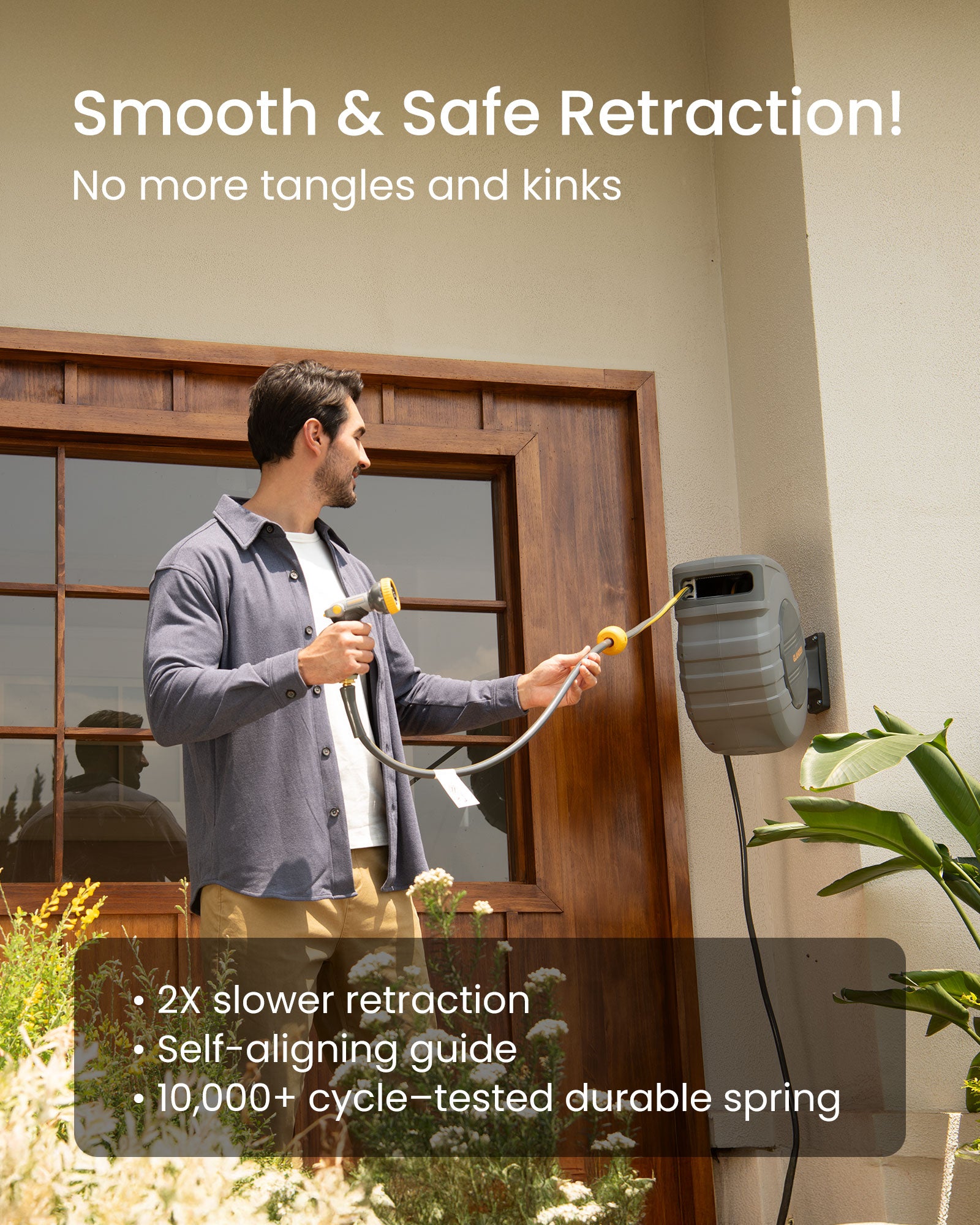 Glahoden J Series Retractable Garden Hose Reel - Light Gray